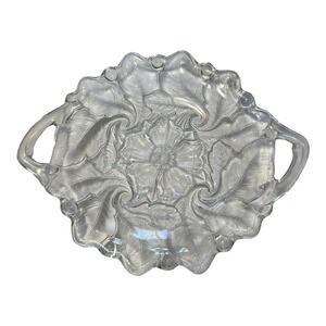 Vintage Indiana Glass Wild Rose Clear Glass Handled Serving Platter Floral 12"